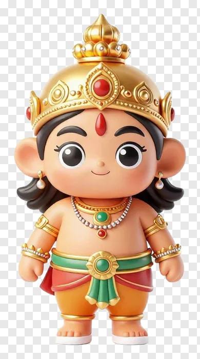 A chubby Ravana effigy wearing a golden crown and jewelry.