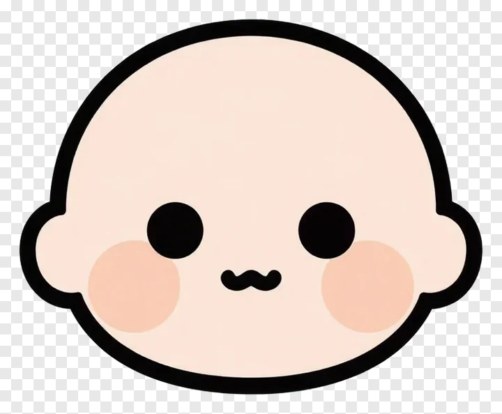 A cartoon baby face with rosy cheeks and a mustache.