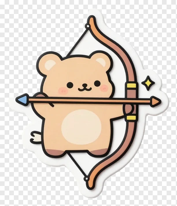A cute cartoon bear holding a bow and arrow.