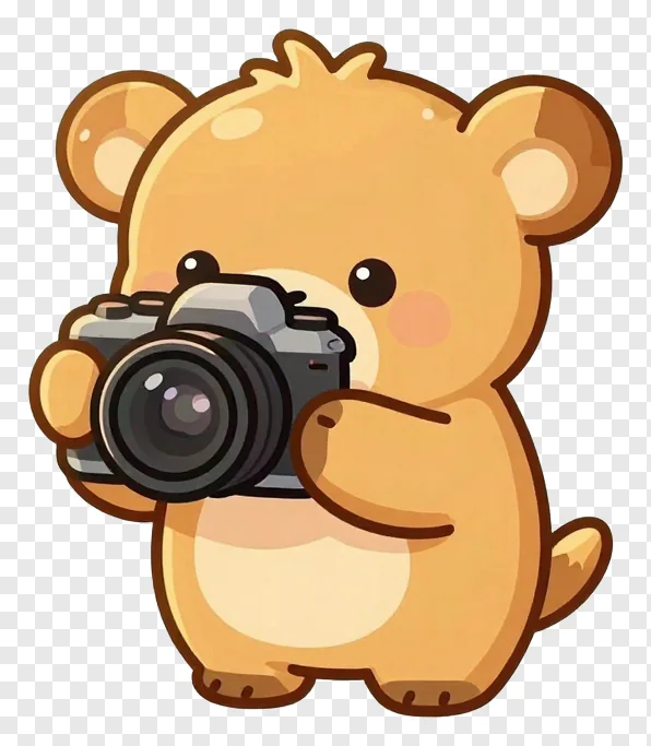 A cute cartoon bear holding a camera.