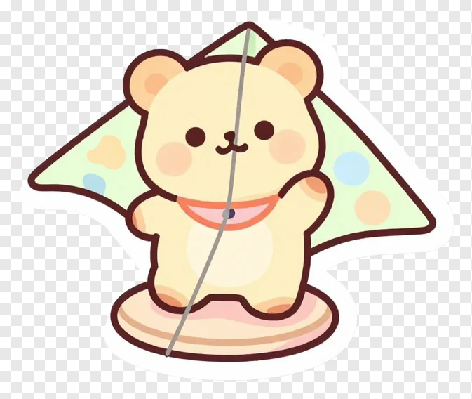 Cartoon bear holding a decorated kite string spool.