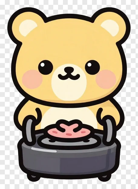 A cartoon bear holding a dhunuchi burner.