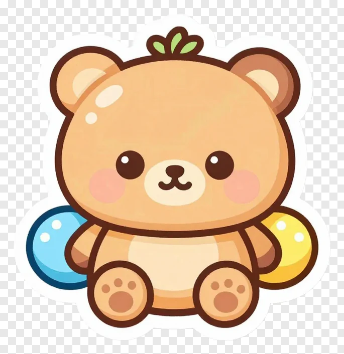 A cute cartoon bear holding colorful sweets.