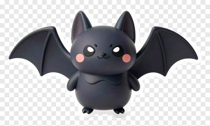 A cute black cartoon bat with pink cheeks and spread wings.