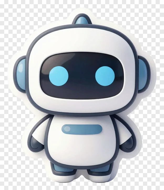 A cute robot with blue eyes and a white body.