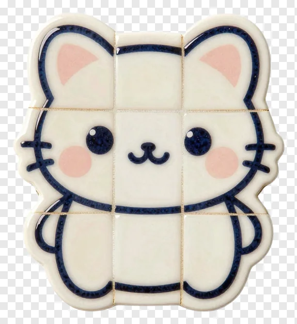 A cute cat face made of ceramic tiles.