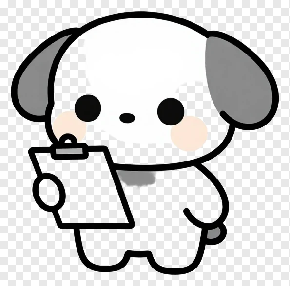 A cartoon dog holding a clipboard.
