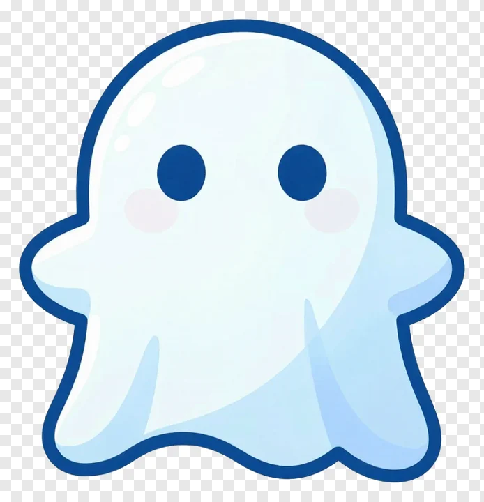 A cute ghost with a blue outline and soft blue shading.