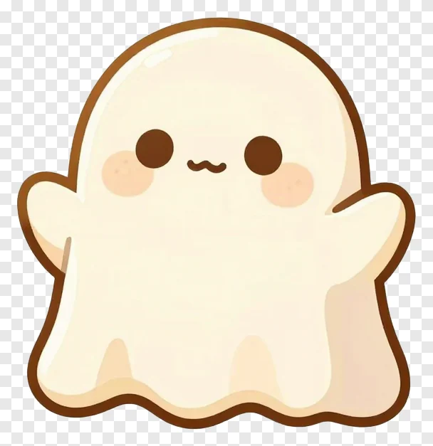 A cute ghost with a brown outline and rosy cheeks.