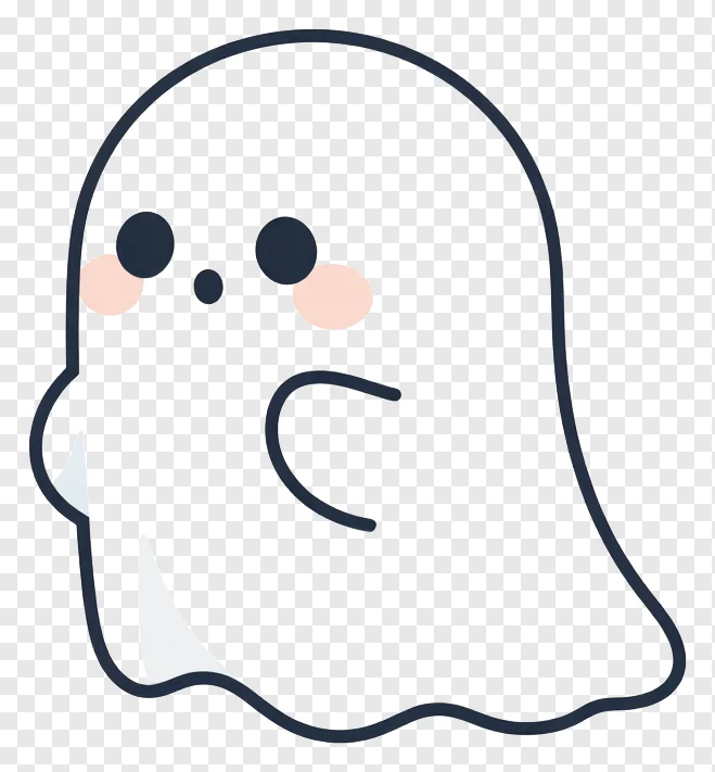 A cute ghost with a curved mouth and round eyes.