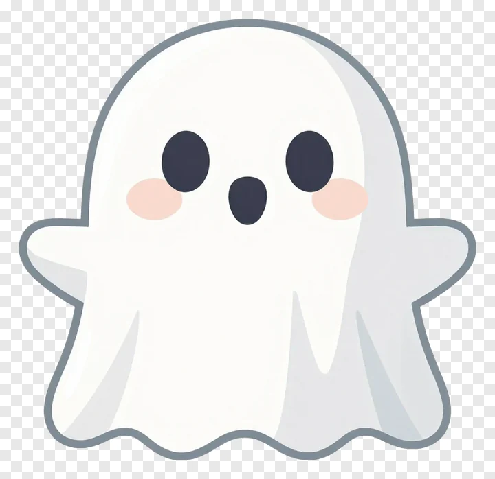 A cute white ghost with a grey outline and blush cheeks.