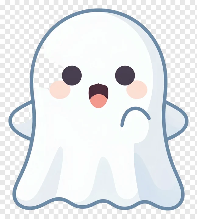 A cute ghost with one hand raised to its mouth.