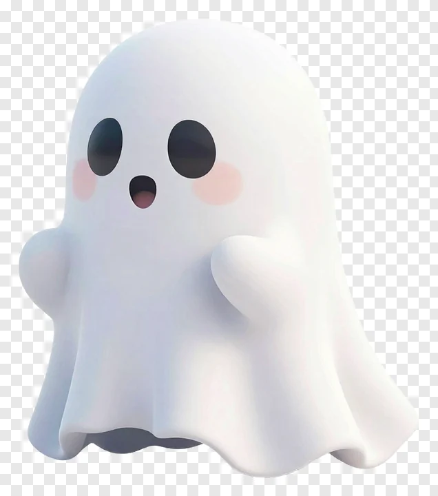A cute white ghost with one hand raised.