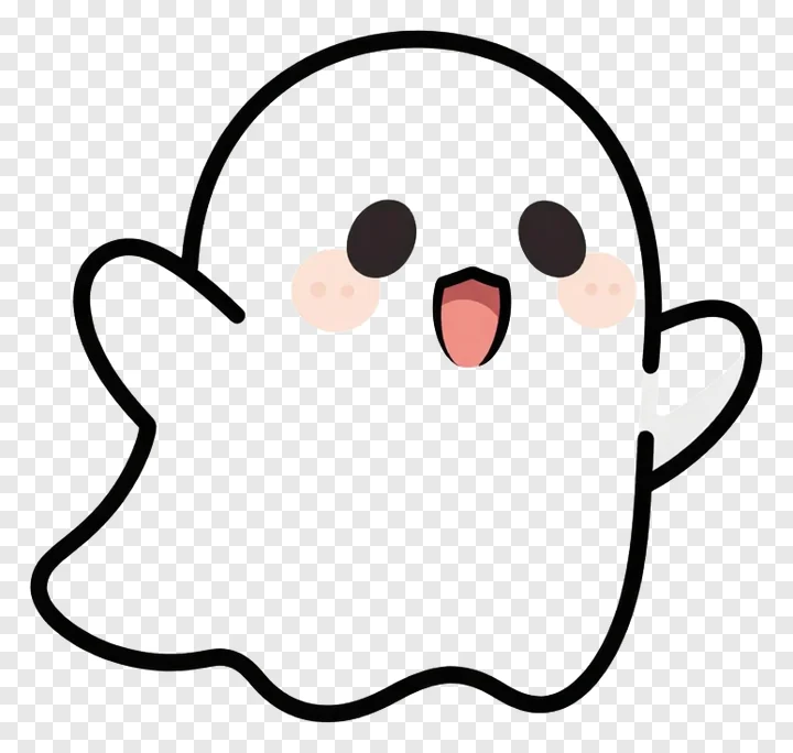 A cute ghost with one hand raised and a happy expression.