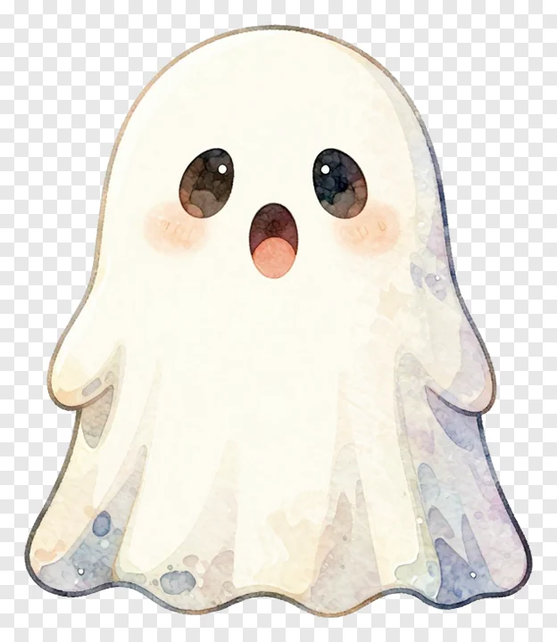 A cute ghost with watercolor texture and peach cheeks.