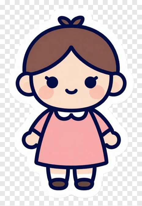 A cute cartoon girl wearing a pink dress.
