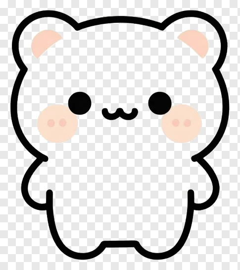 A cartoon hamster face with black eyes and pink cheeks.