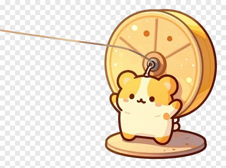 A cute cartoon hamster holding a kite string spool.