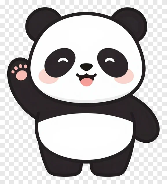 A cute cartoon panda waving with one paw.