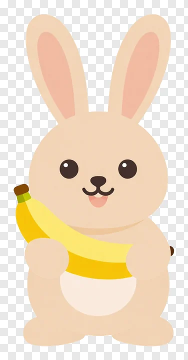 A cartoon rabbit holding a banana.