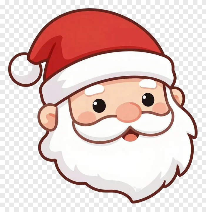 A cartoon Santa Claus face wearing a red hat.
