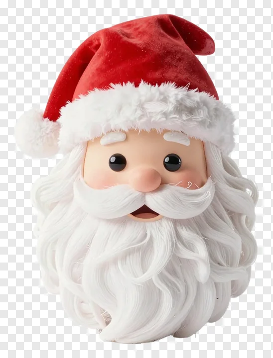 Cute Santa Claus face wearing a red velvet hat with white trim.