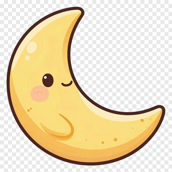 A smiling yellow crescent moon with cheeks.