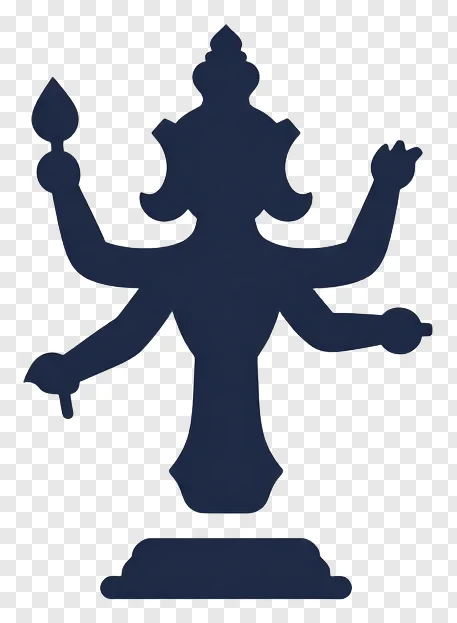 Dark blue Durga holding a trishul.