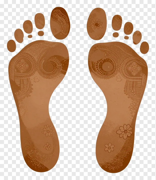 Two decorated brown footprints with intricate patterns.