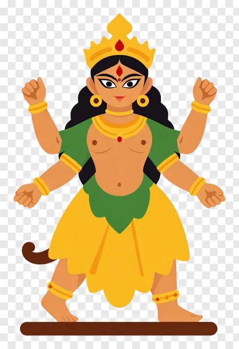 Four-armed Durga idol in vibrant colors.