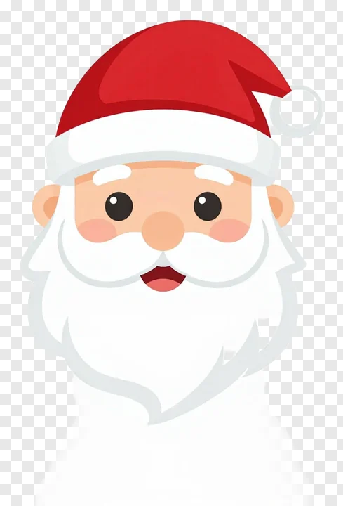 A smiling cartoon Santa Claus with a red hat and white beard.