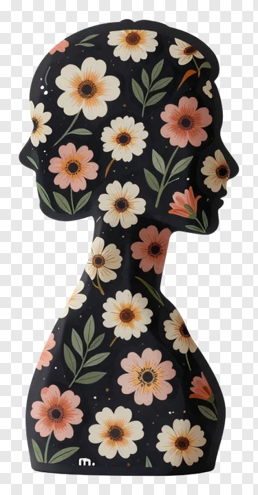 Profile view of a woman's silhouette decorated with flowers.