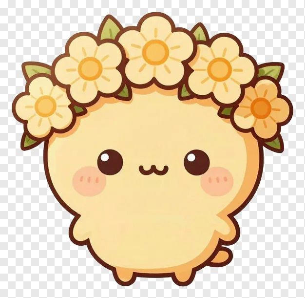 A cute yellow cartoon animal wearing a flower crown.