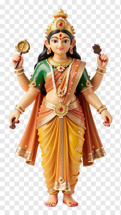 Statue of a multi-armed Hindu deity wearing ornate clothing and accessories.