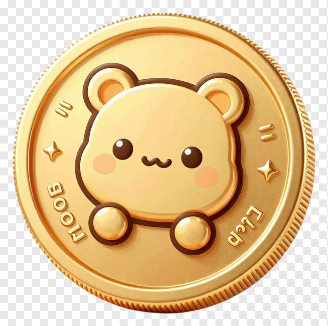 A golden coin with a cute bear design.