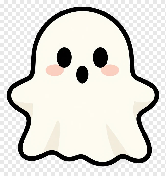 A cute ghost with a black outline and blush cheeks.