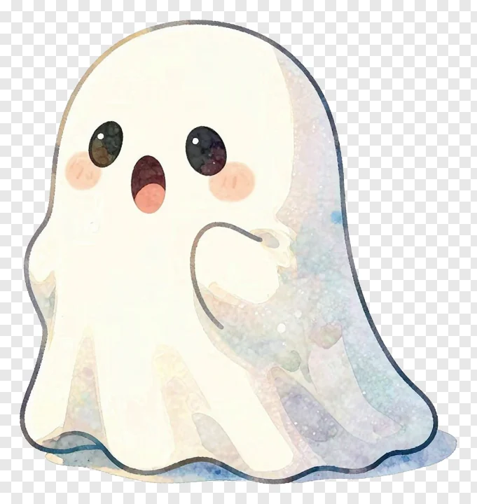 A cute ghost with watercolor texture and a surprised face.