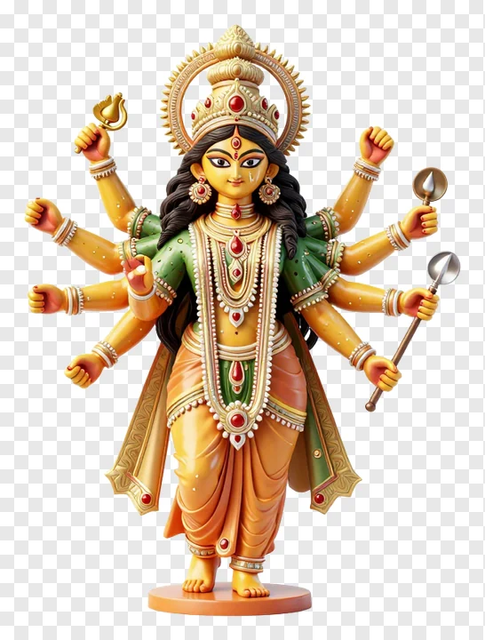 Statue of Goddess Durga holding a trident.