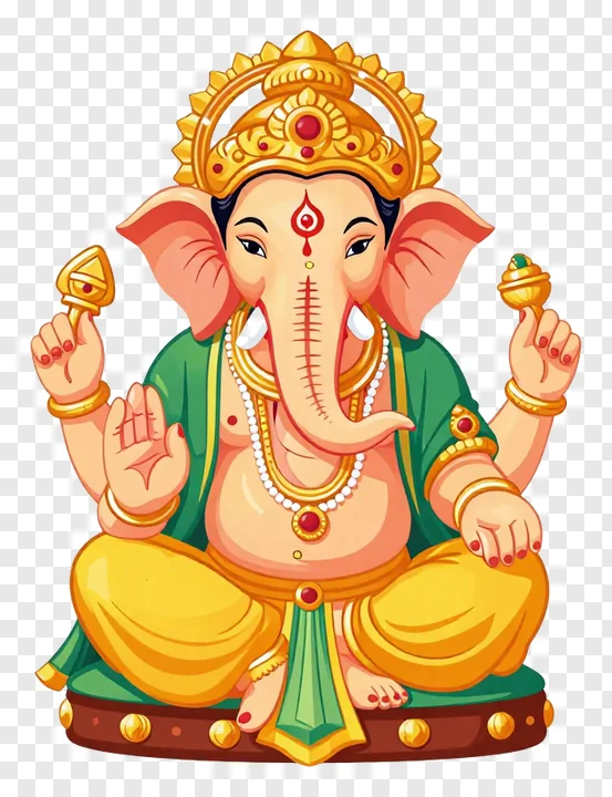 Cartoon statue of Lord Ganesha with four arms and raised hand gestures.
