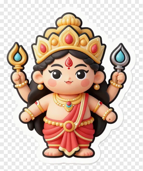 Cute cartoon Durga holding two trishuls.