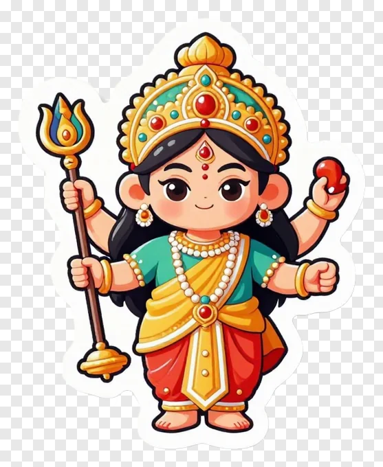 Cute cartoon goddess Durga holding a trishul.