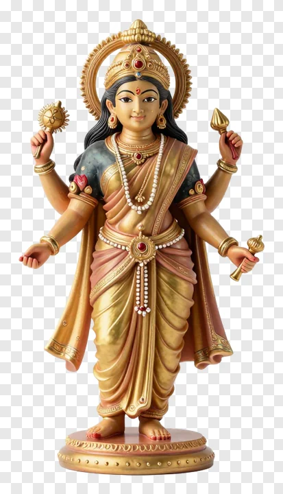 Statue of Goddess Lakshmi in golden attire.