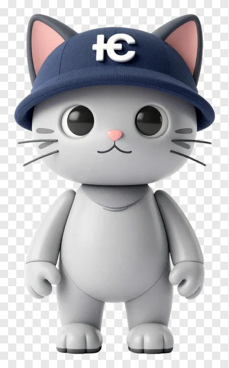 Gray cartoon cat wearing a cap.