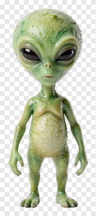 A small green alien creature with large eyes.
