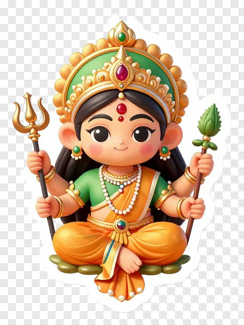 Cartoon-style goddess with trident in hand.