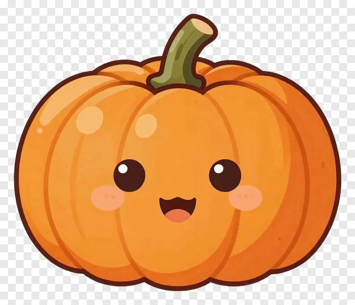 A cute orange pumpkin with blush cheeks and a smiling face.