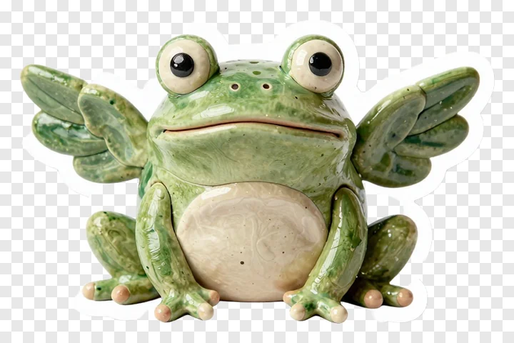 Green ceramic frog with wings.