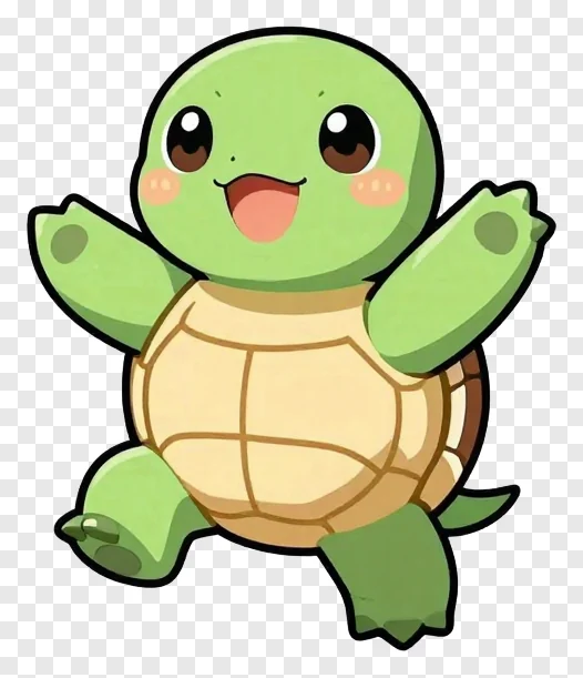 A cute green turtle dancing happily.