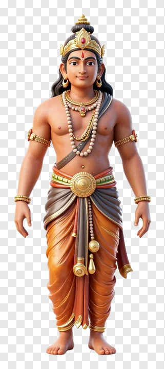 A 3D model of a Hindu god wearing a crown and jewelry.