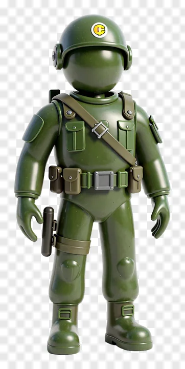 Olive green game soldier character in full gear.